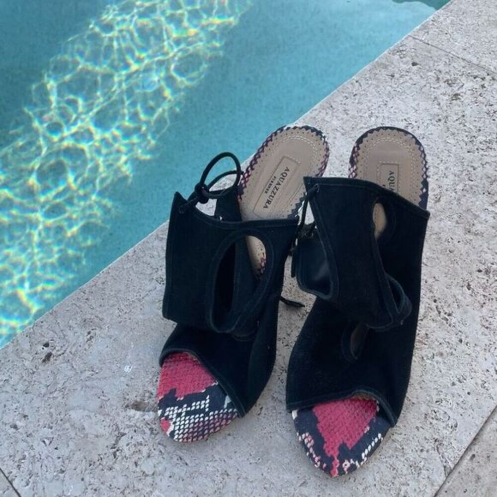 Aquazurra Black Red Python Cutout Heels